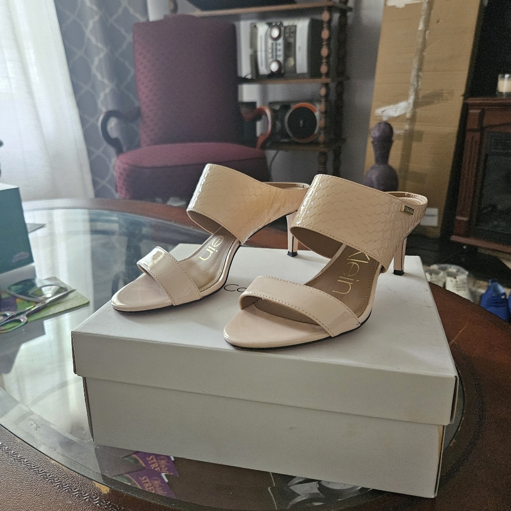 Calvin Klein Cream Heeled Sandals